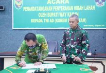 Pemkab Way Kanan Hibahkan Lahan 16 Ha, Kepada Komandan Resort Militer 043/Garuda Hitam Lampung Guna Pembangunan Batalyon Kesehatan