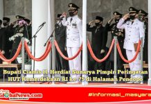 Bupati Ciamis H. Herdiat Sunarya Pimpin Peringatan HUT Kemerdekaan RI ke-75 di Halaman Pendopo