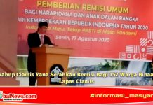 Wabup Ciamis Yana Serahkan Remisi Bagi 152 Warga Binaan Lapas Ciamis