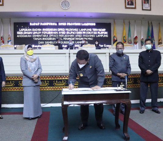 Gubernur Arinal Tandatangani MOU Tentang KUPA dan PPAS Perubahan APBD Provinsi Lampung Tahun Anggaran 2021