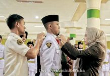 Haru Paskibraka Kabupaten Tulang bawang Iringi Pengukuhan Yang Dihadiri Bupati Tulangbawang Winarti